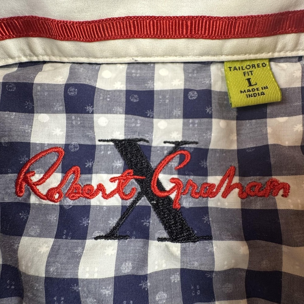 Robert Graham X Shirt Mens Large Blue Check Button Up Short Sleeve Tailored Fit - Picture 2 of 8